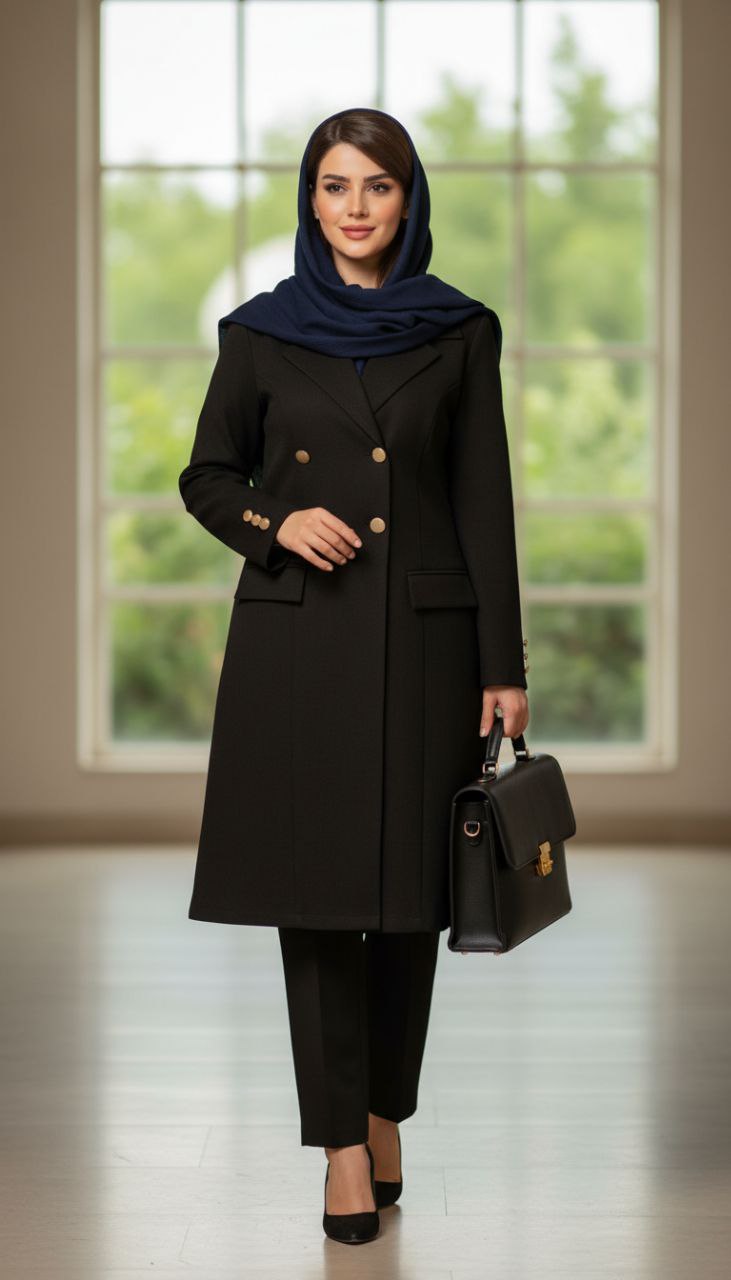 مانتو شلوار اداری ساده ۴ دکمه طلایی