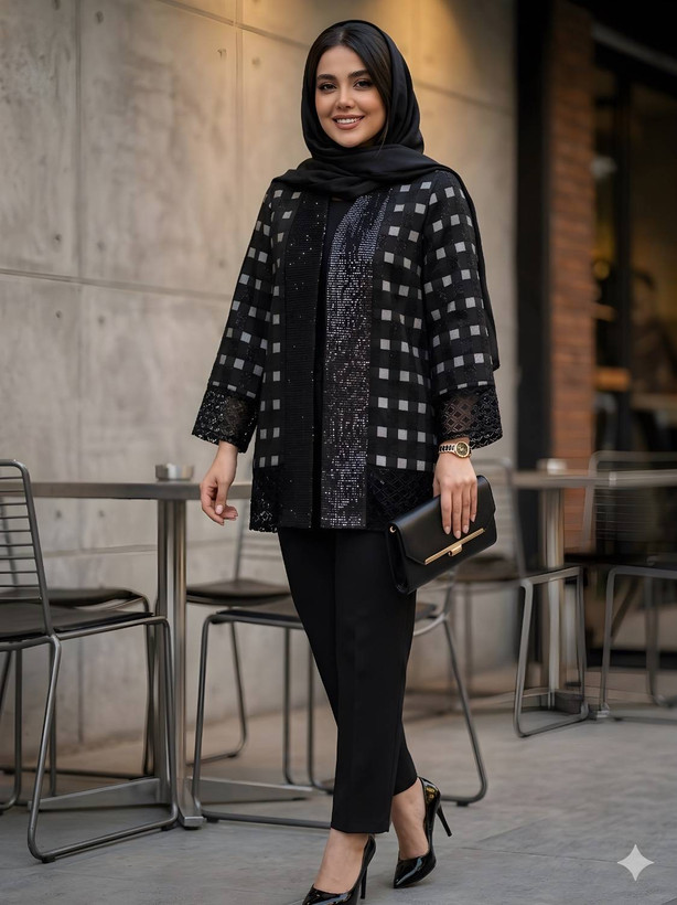 مانتو کتی ترکیبی با ژاکارد
