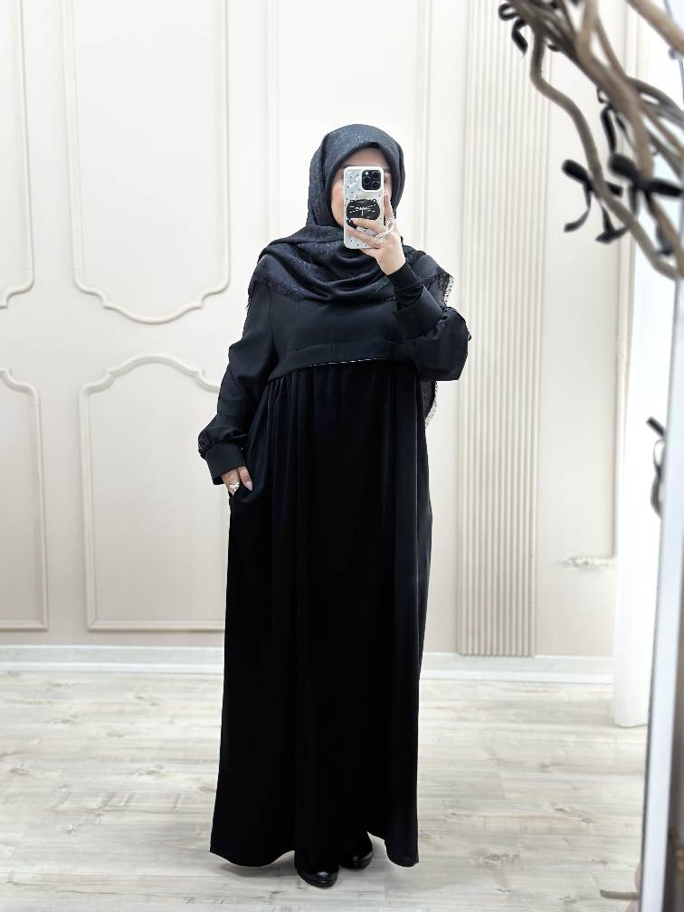 مانتو عبایی جیب دار کرپ مدل نفیسه
