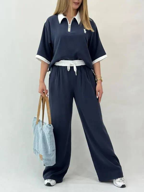 ست تیشرت و شلوار باکسی ترند مدل پولو polo