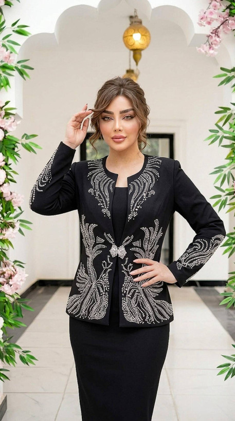 کد سارافون مجلسی نگیندار کرپ مازراتی مدل هدیه تا سایز ۵۴