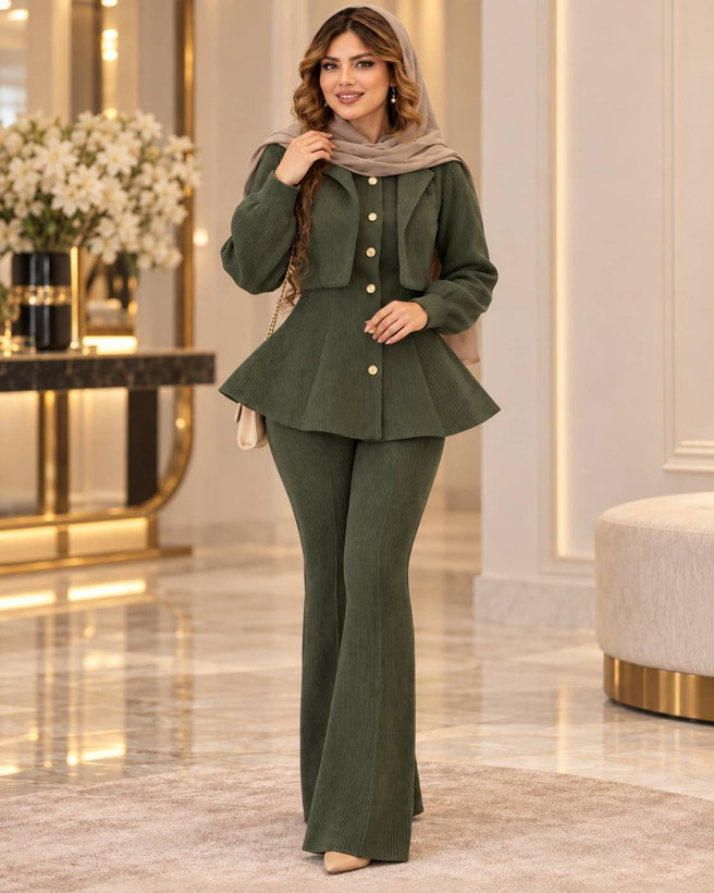 سه تیکه کت و شلوار و جلیقه کبریتی مدل آیلین